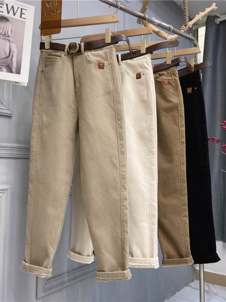 Plus Size Women's High Waist Denim Thick Trousers - www.Shopthatapp.com