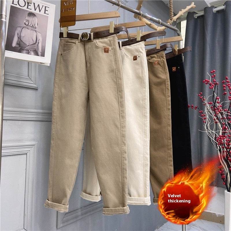 Plus Size Women's High Waist Denim Thick Trousers - www.Shopthatapp.com