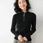 Women Autumn Winter Slim Fit High neck Half zip Knitted sweater Top - www.Shopthatapp.com