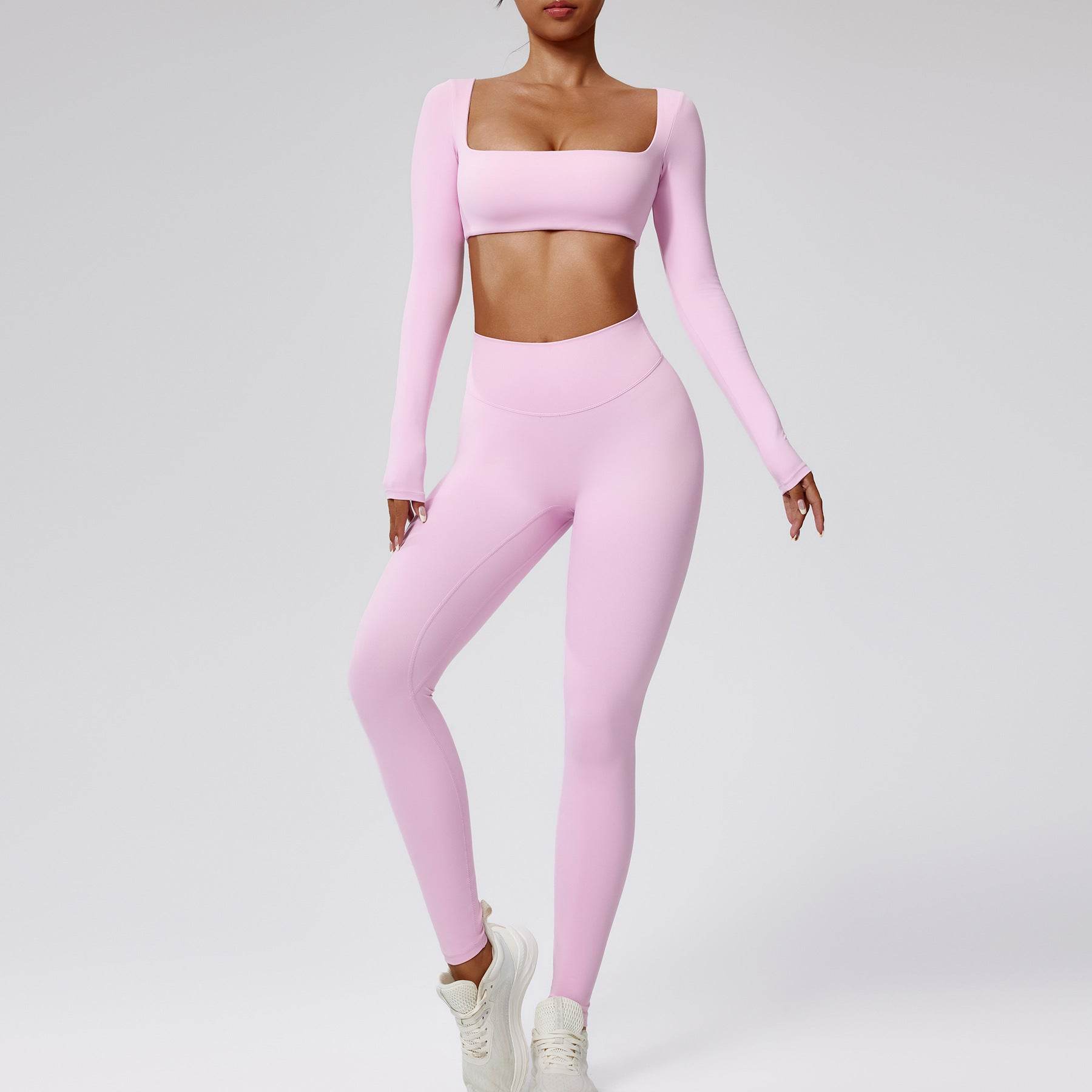 Quick-drying Nude Feel Running Sports Workout Yoga Clothes 2pcs set Long sleeve Crop top and High Waist Pant - www.Shopthatapp.com