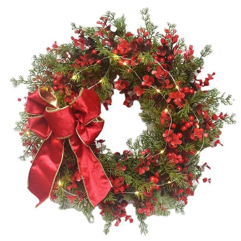 Artifical Cherry Pattern Wreaths Christmas Wreath Red Door Wreath Wall Hanging Garland Ornaments Rattan Circle Wall Decoration - www.Shopthatapp.com