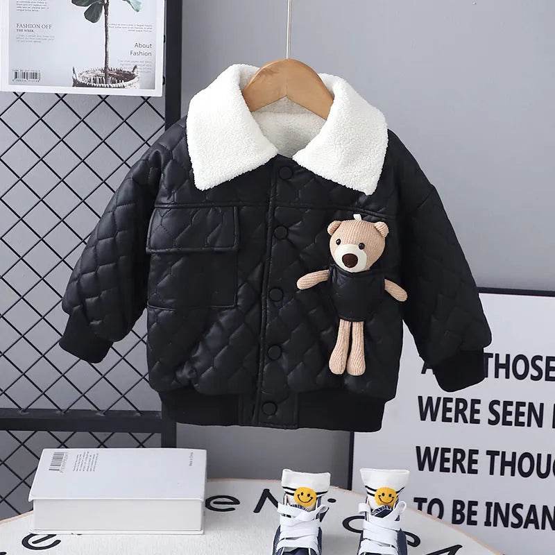 Boys' Thick Leather Coat Lapel Long-sleeved Jacket - www.Shopthatapp.com