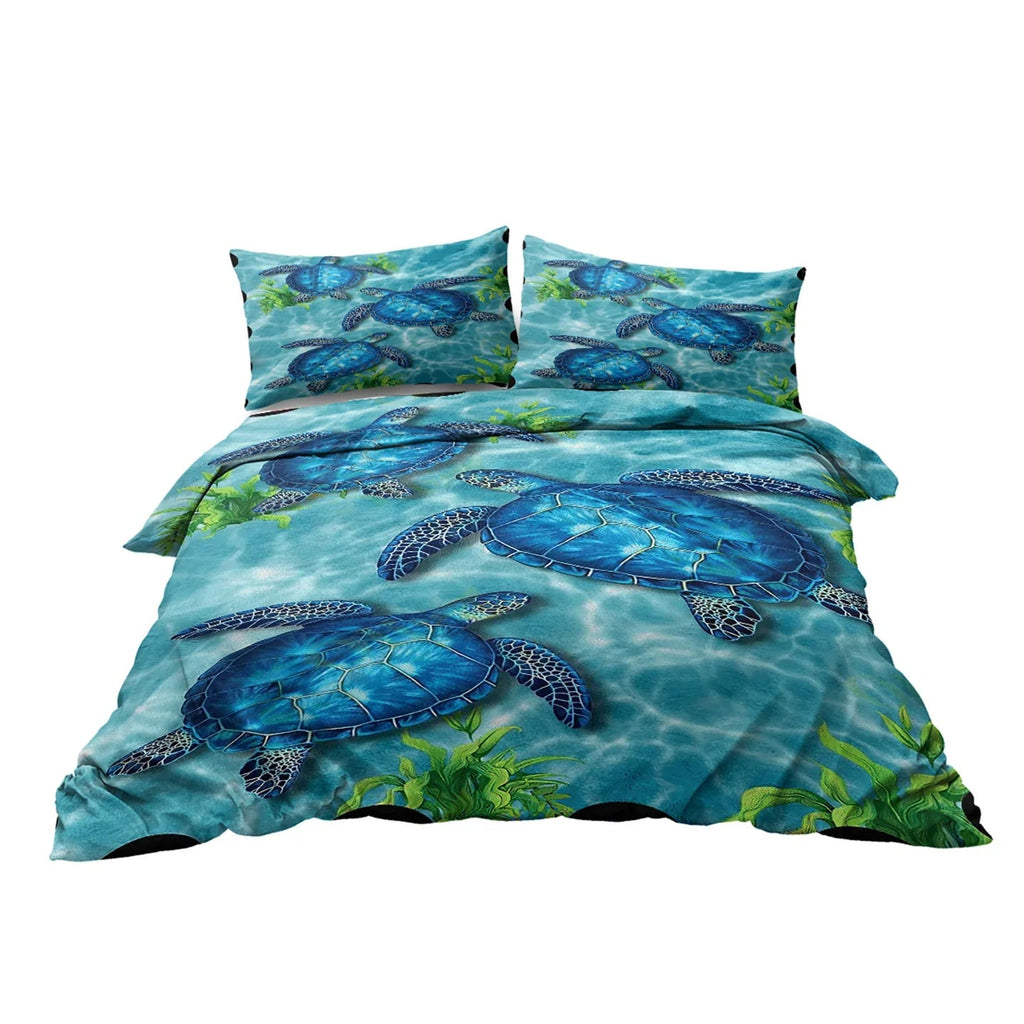 Sea Turtle Pattern Duvet Cover Set 3 Pieces King Size Soft Bedding Set With 2 Pilowcases With Zipper Closure For Home Bedroom For All Seasons - www.Shopthatapp.com