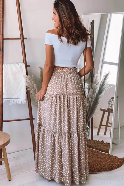 Casual Spring Summer Elastic Waist Pleated Mid Waist printed Maxi Skirt - www.Shopthatapp.com