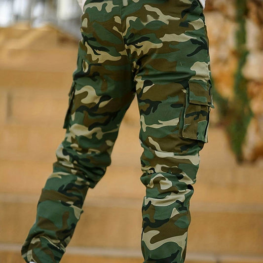 Multi-pocket Camouflage Ankle-tied Men's Military Casual Cargo Slim fit Pants trouser - www.Shopthatapp.com