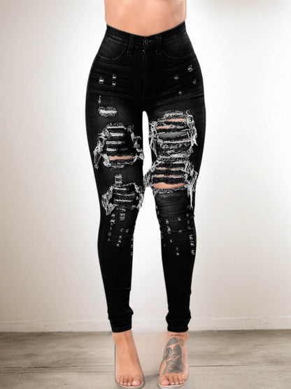 Versatile Women's High Waisted Elastic Ripped Tight Jeans, High-quality, Easy To Fit, Comfortable And Fashionable - Street Style Sexy Basic Jeans, Women's Jeans And Clothing - www.Shopthatapp.com