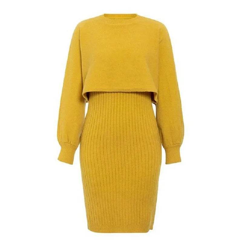 Women 2pcs Winter Outfit Cashmere dress Cropped Pullover top - www.Shopthatapp.com