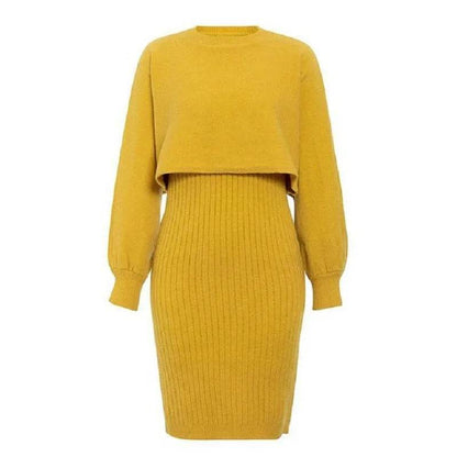 Women 2pcs Winter Outfit Cashmere dress Cropped Pullover top - www.Shopthatapp.com