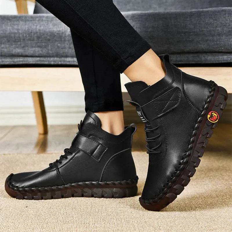 Women Snow Boots Winter Warm Lace Up Plush Ankle Boots With Sewing Thread Design New Waterproof Non-slip Platform Cozy Shoes - www.Shopthatapp.com