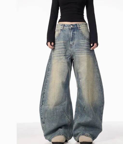 American Retro Washed Distressed Loose Wide-leg Baggy Jeans Pant For Women - www.Shopthatapp.com