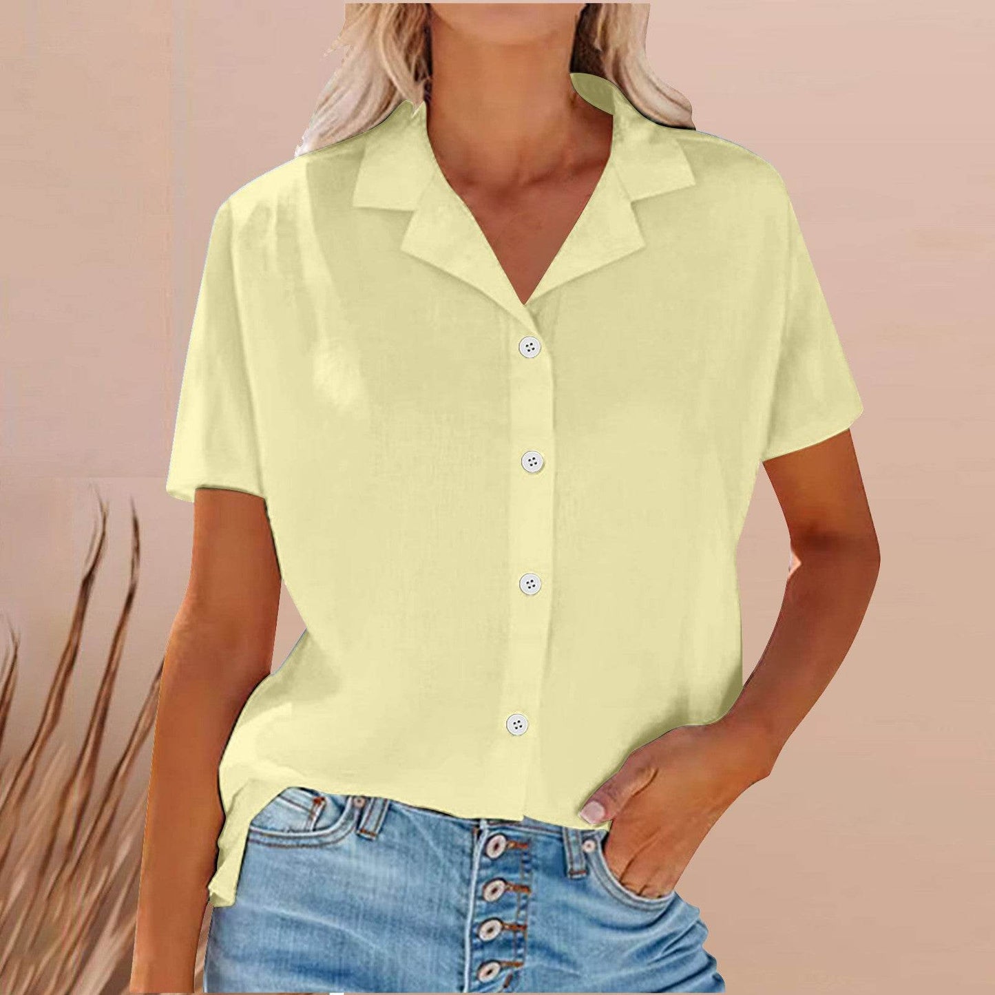 Spring Summer Lapel Cotton And Linen Casual short sleeve Shirt For Women - www.Shopthatapp.com
