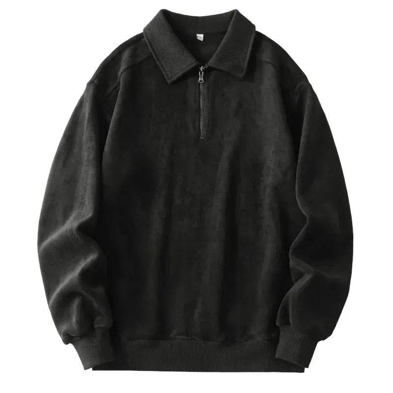Autumn Winter Fashion Lapel Half-zip fleece Sweatshirt Pullover tops for Men - www.Shopthatapp.com