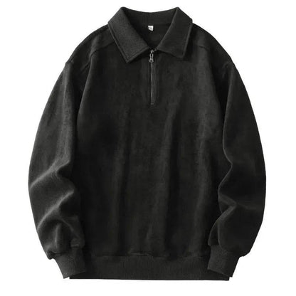 Autumn Winter Fashion Lapel Half-zip fleece Sweatshirt Pullover tops for Men - www.Shopthatapp.com
