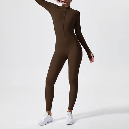 Athleisure Bodycon Long Sleeve Turtleneck Zip up Hip Raise Workout Yoga Jumpsuit Activewear for Women - www.Shopthatapp.com