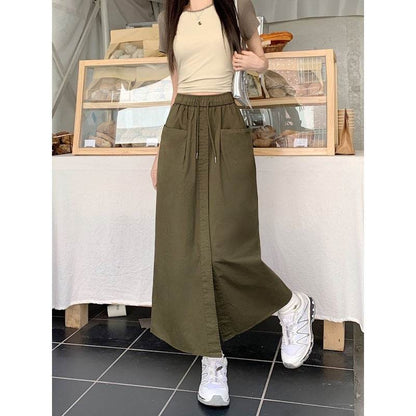 Women's front slit Washed Cotton Midi Cargo Skirt - www.Shopthatapp.com