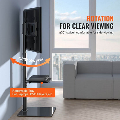 TV Stand Mount, Swivel Tall TV Stand For 32 To 65 Inch TVs, Height Adjustable Portable Floor TV Stand With Tempered Glass Base For Bedroom, Living Room - www.Shopthatapp.com