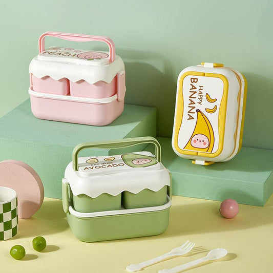 Cute Double Layered Kids Plastic Lunch Box - www.Shopthatapp.com