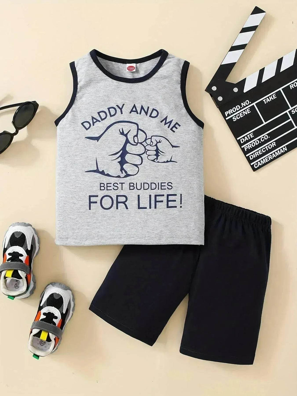 Summer Trendy Boys Letter Fist Print Sleeveless Casual Pants Suit Sleeveless two piece for boys Daddy and me outfit - www.Shopthatapp.com