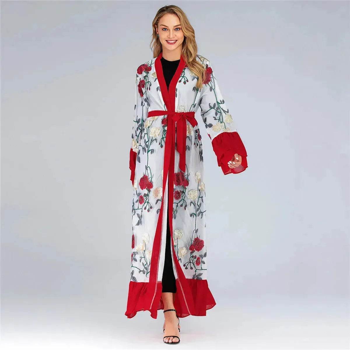 Fashion Floral Open front Abaya  Kimono Abaya for Middle Eastern Dubai Turkey Arab Women - www.Shopthatapp.com