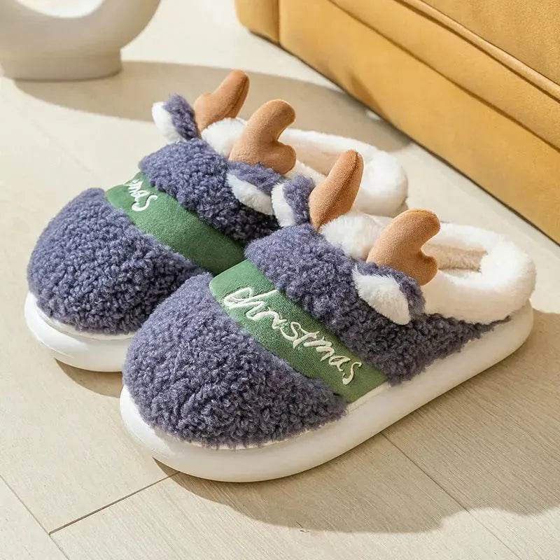 Christmas Shoes Winter Home Slippers Elk Soft Cozy Bedroom Slipper Slip On House Shoes - www.Shopthatapp.com