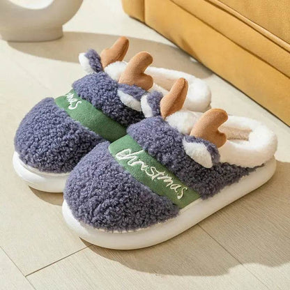 Christmas Shoes Winter Home Slippers Elk Soft Cozy Bedroom Slipper Slip On House Shoes - www.Shopthatapp.com