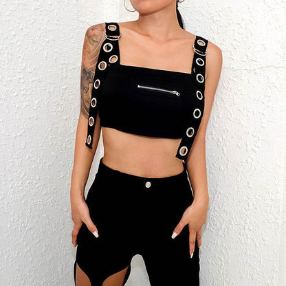 Summer Spring Black Tank Top Women Sleeveless Cropped Tops Hollow  Bustier Top Streetwear - www.Shopthatapp.com