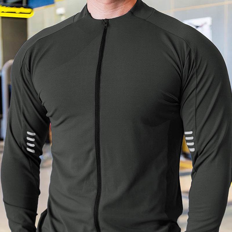 Muscle Fit Long Sleeve Zip Up Quick Drying Sport Workout Gym T-shirt for Men - www.Shopthatapp.com