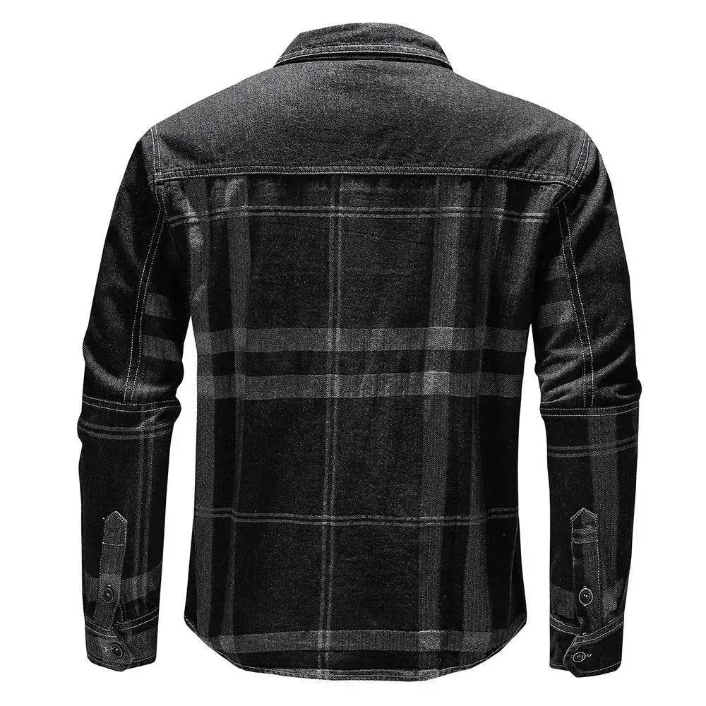 Fashion Plaid Denim Long-sleeved mens denim shirt Slim fit Jeans Shirt for men Denim top for men - www.Shopthatapp.com
