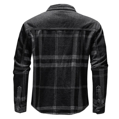 Fashion Plaid Denim Long-sleeved mens denim shirt Slim fit Jeans Shirt for men Denim top for men - www.Shopthatapp.com