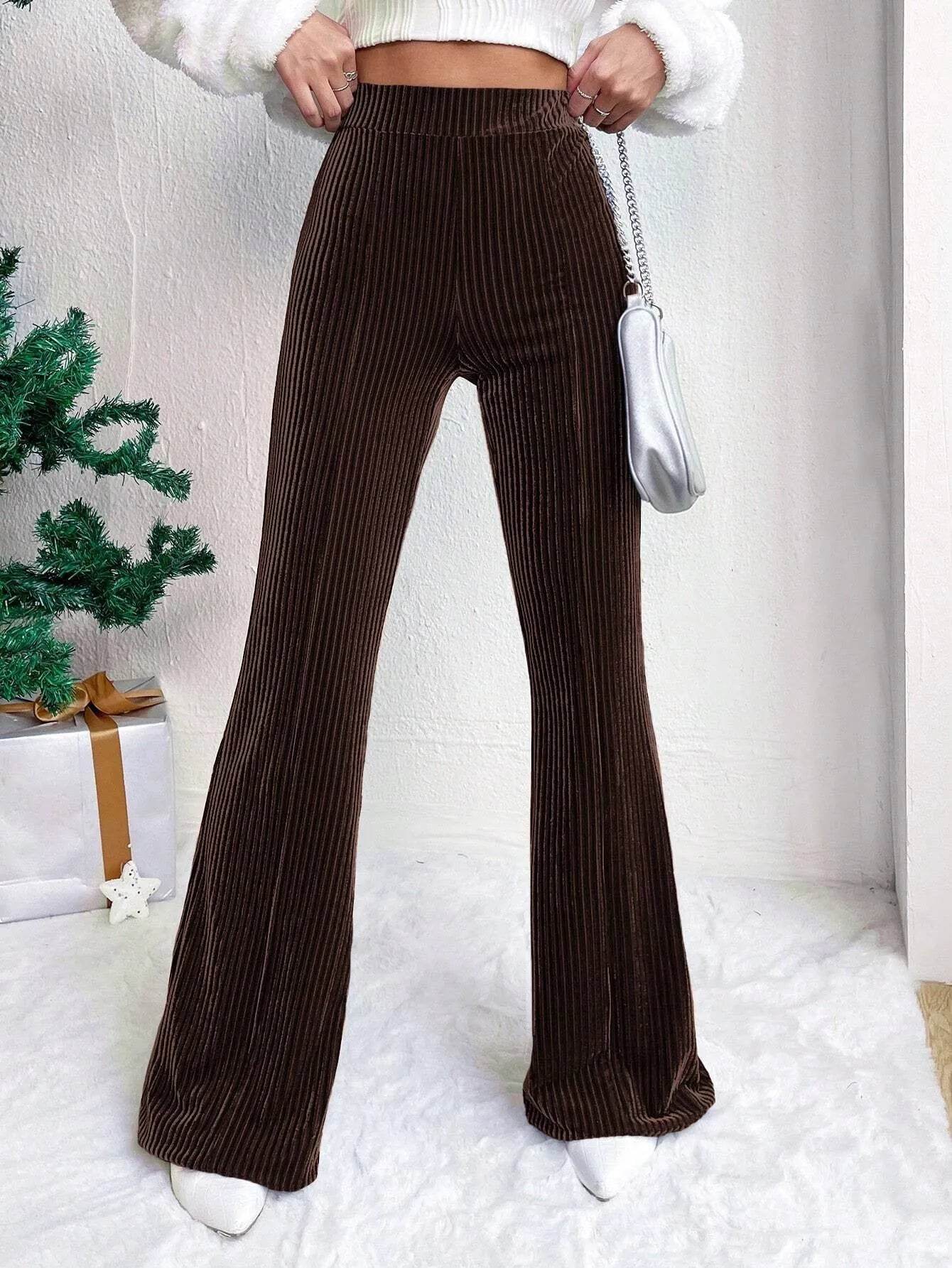 High Waist Lamp Wick Corduroy Bell-bottom Pants Wide Leg Women - www.Shopthatapp.com