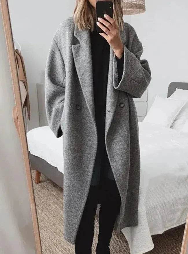 Trench Coat - Winter long wool trench coat for women Cashmere - www.Shopthatapp.com