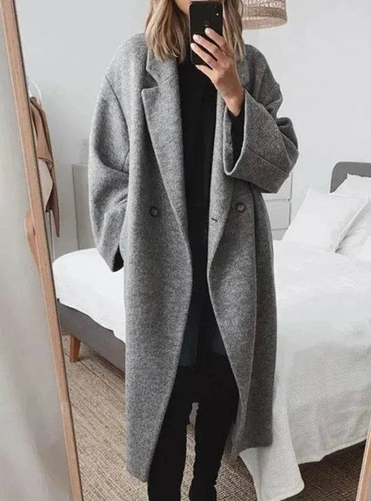 Trench Coat - Winter long wool trench coat for women Cashmere - www.Shopthatapp.com