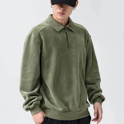 Autumn Winter Fashion Lapel Half-zip fleece Sweatshirt Pullover tops for Men - www.Shopthatapp.com