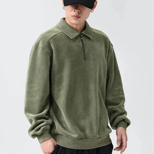 Autumn Winter Fashion Lapel Half-zip fleece Sweatshirt Pullover tops for Men - www.Shopthatapp.com
