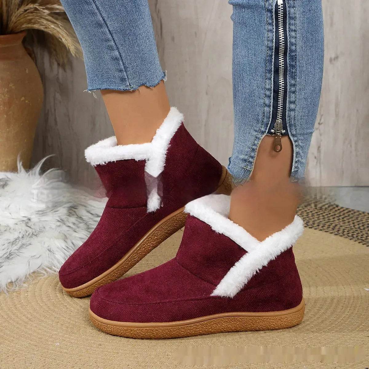 Insulated Cotton-padded Boot Shoes  Flat Bottom Solid Color Fleece Lined perfect for winter - www.Shopthatapp.com