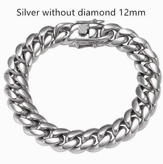 Men's Cuban Link Chain Titanium Steel Silver Bracelet - www.Shopthatapp.com