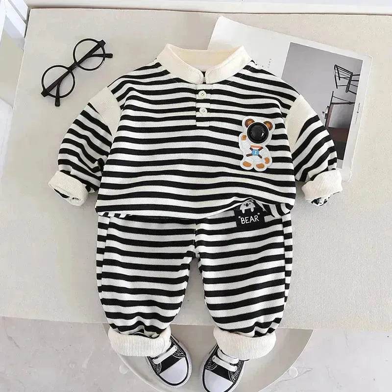 Casual Letter Stripes Loose Round Neck Boys' Long Sleeve Sweater Suit Two piece for boys - www.Shopthatapp.com