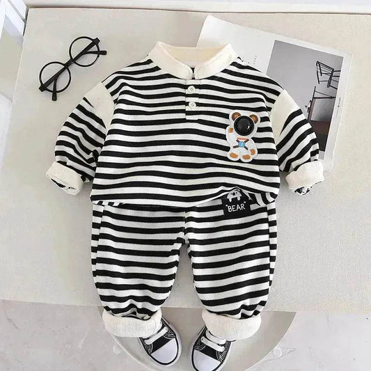 Casual Letter Stripes Loose Round Neck Boys' Long Sleeve Sweater Suit Two piece for boys - www.Shopthatapp.com