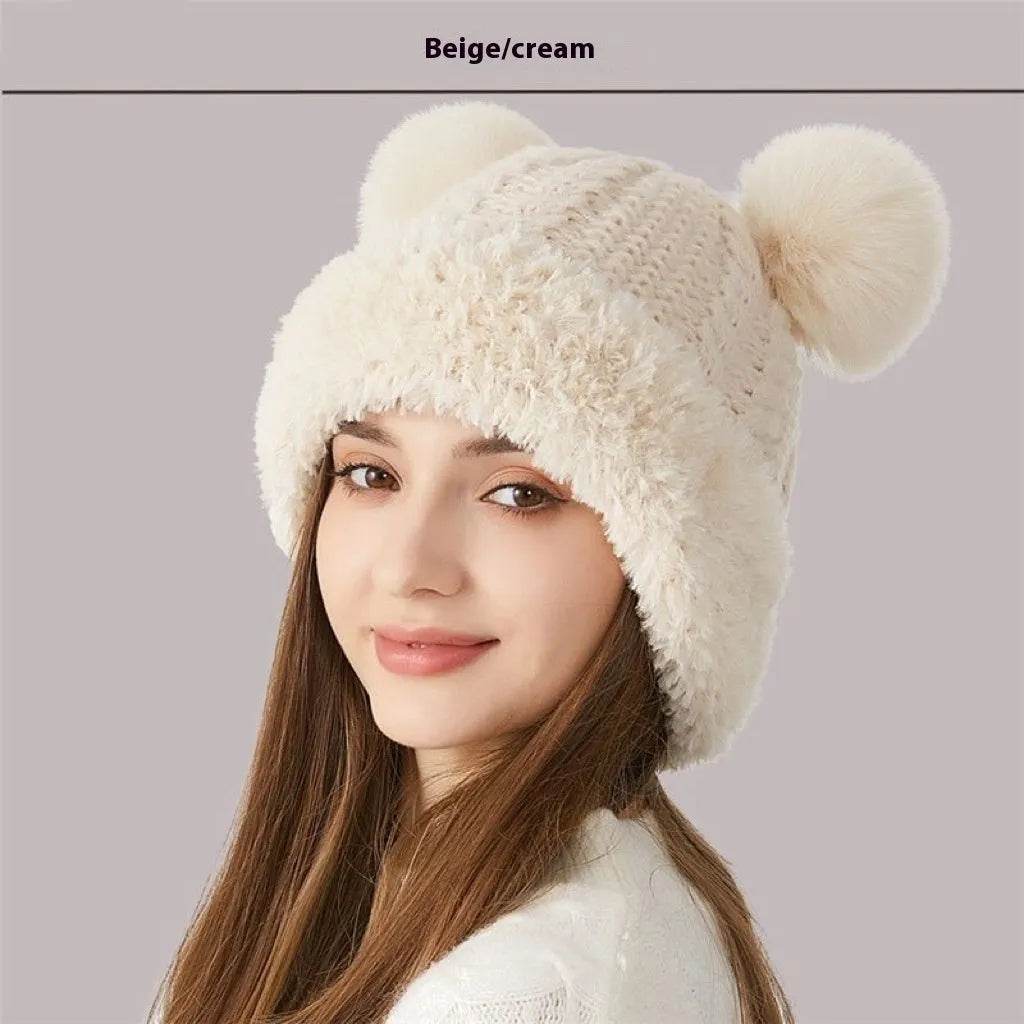 Women Winter Cute Fur Ball Knitted Beanie Hat Outdoor - www.Shopthatapp.com