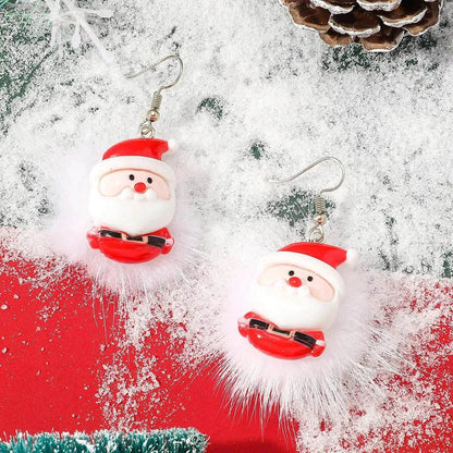Winter Snowflake Hair Ball Earrings Ins Cute Christmas Elk Santa Claus Stock Element Earrings Women Jewelry - www.Shopthatapp.com