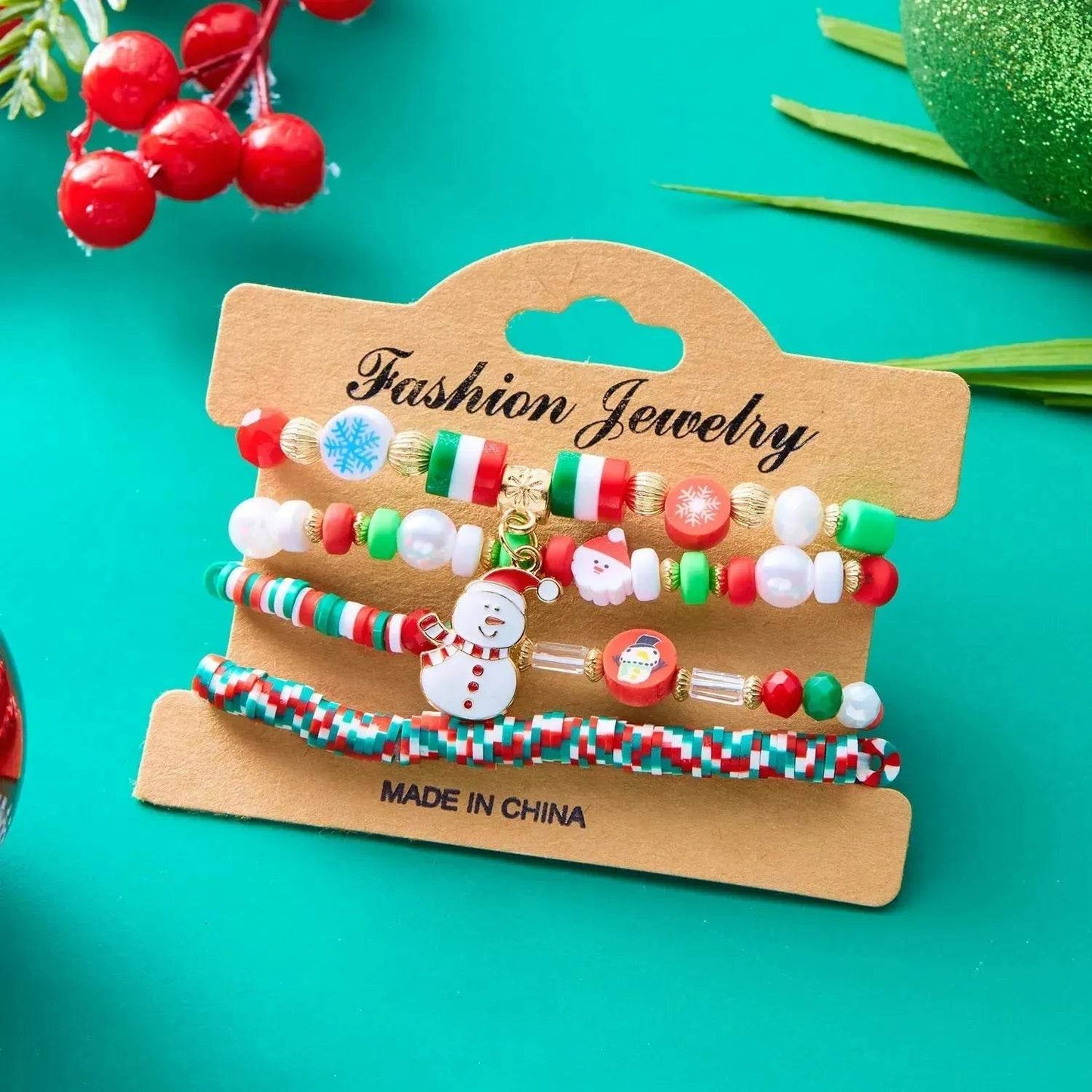4pcs Christmas Snowman Handmade Beaded Bracelet set gift idea - www.Shopthatapp.com