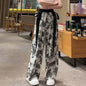 New Painting Ice Silk Wide-leg Baggy Trouser Pants Summer Women - www.Shopthatapp.com