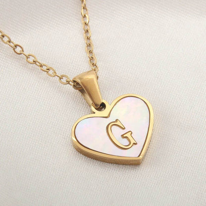 26 Letter Heart-shaped Necklace White Shell Love Clavicle Chain Fashion Personalized Necklace For Women Jewelry Valentine's Day - www.Shopthatapp.com