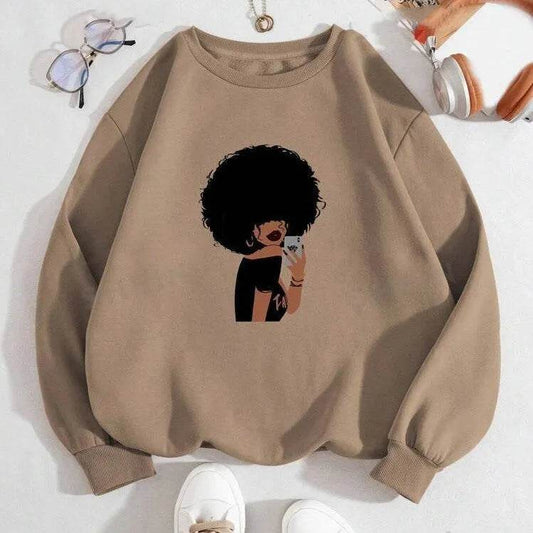 Women Figures Pattern Warm Lined Sweatshirt - www.Shopthatapp.com