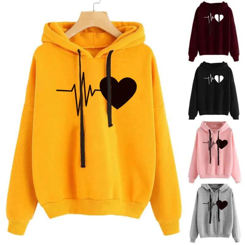 Unisex Heart Print Streetwear Hoodies sweatshirt Pullover Long Sleeve Clothes - www.Shopthatapp.com