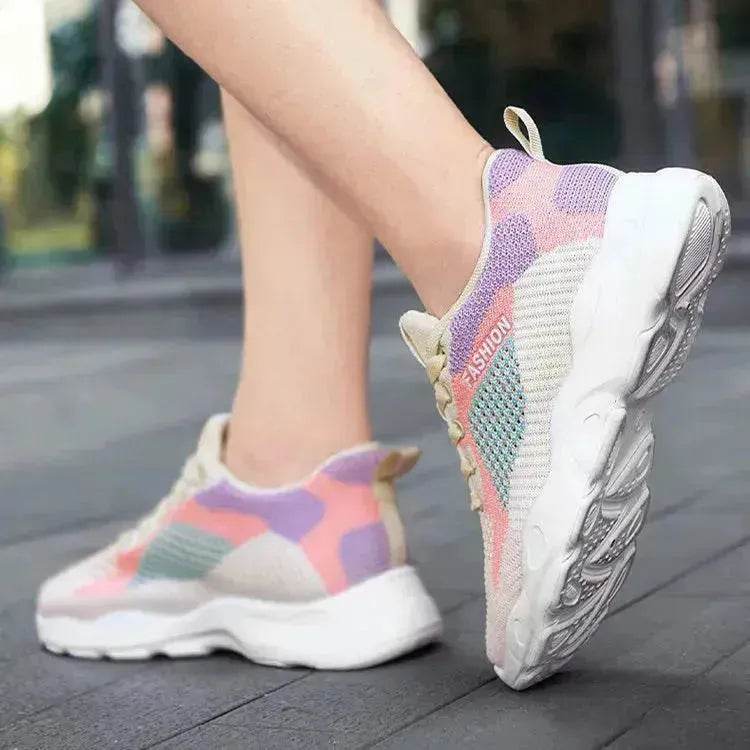Casual Colorblock Lace-up Sneakers Girls Versatile Breathable Lightweight Walking Running Shoes - www.Shopthatapp.com
