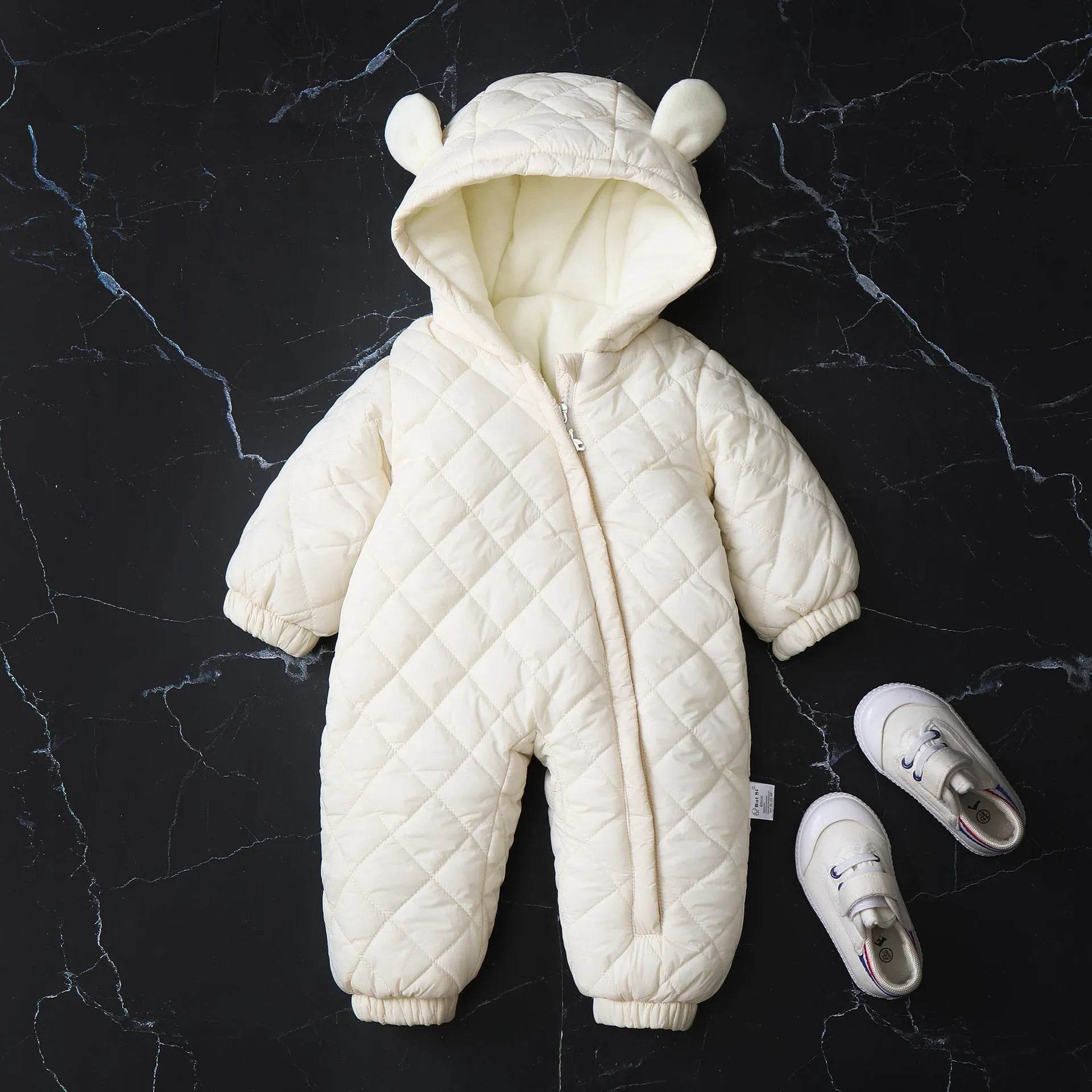 Hooded Fleece-lined Thick Baby Winter Romper Puffer Overall Jumpsuit - www.Shopthatapp.com