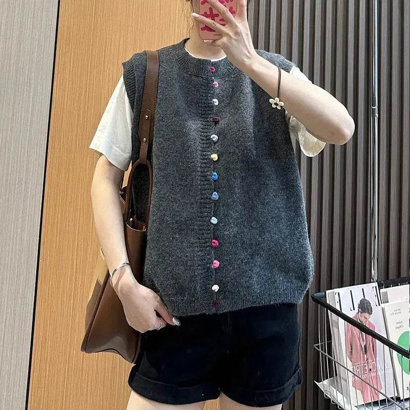 Women Sleeveless Button down Knitted Sweater Vest Cardigan - www.Shopthatapp.com