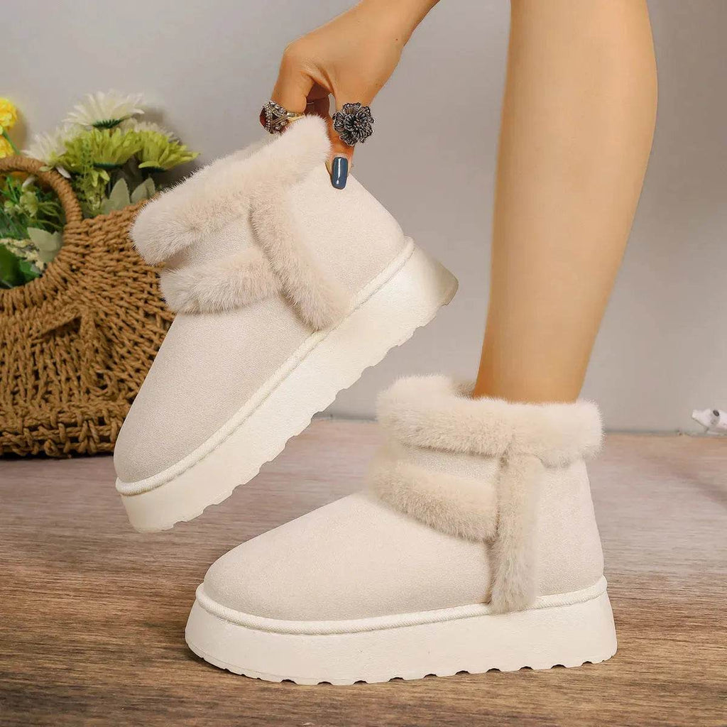 Winter Fleece-lined Snow Boots Warm Furry Women's Thick Bottom Casual Short Boot House Shoes - www.Shopthatapp.com
