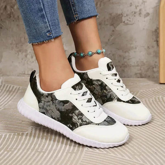 Versatile Lace-up Flat Shoes Casual Lightweight Thick-soled Running Sports Shoes Low-top Breathable Sneakers For Women - www.Shopthatapp.com